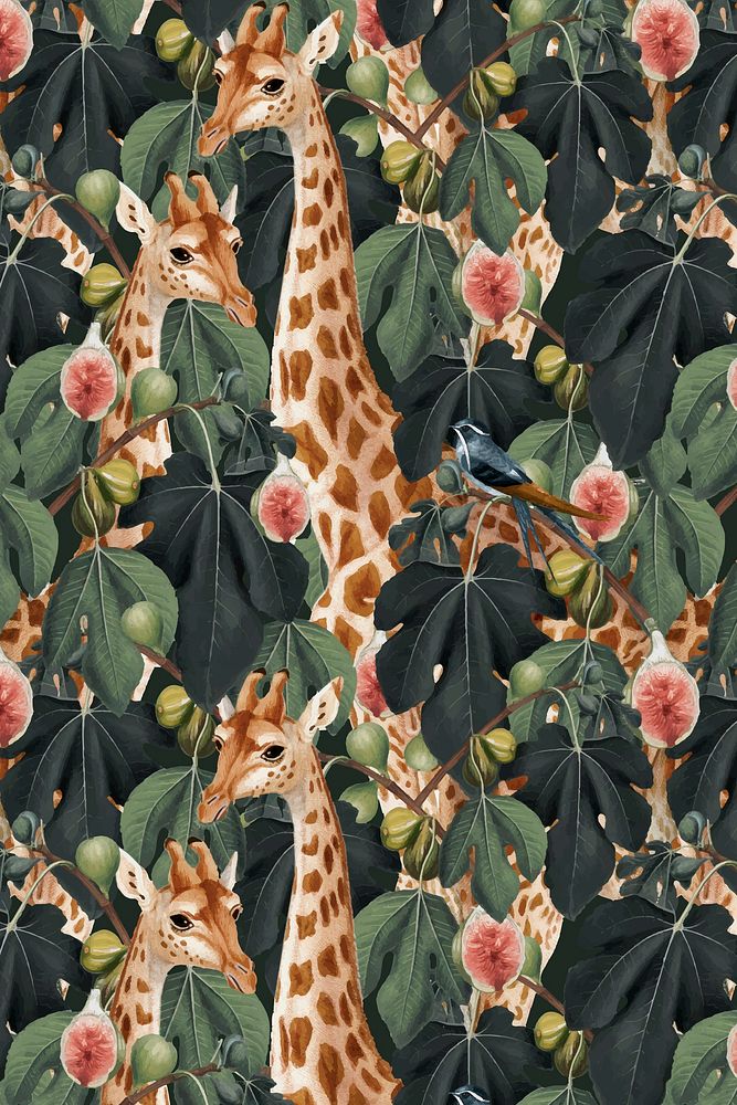 Giraffe pattern background vector in the jungle