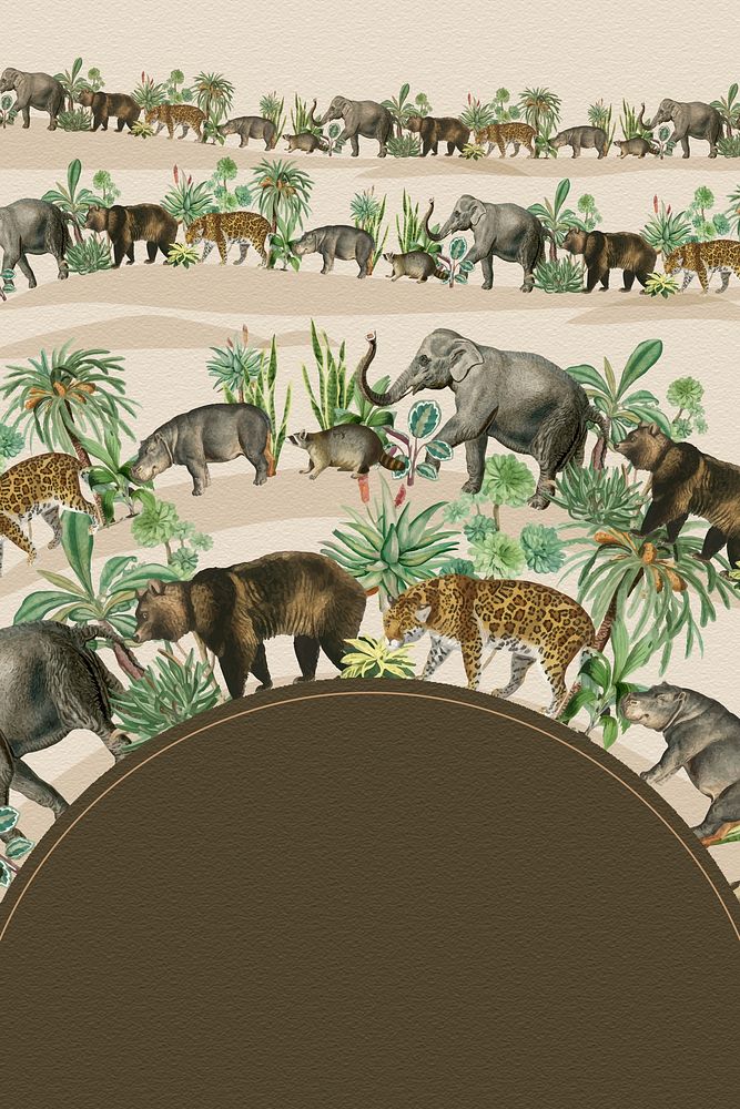 Jungle animals semicircle frame vector with design space