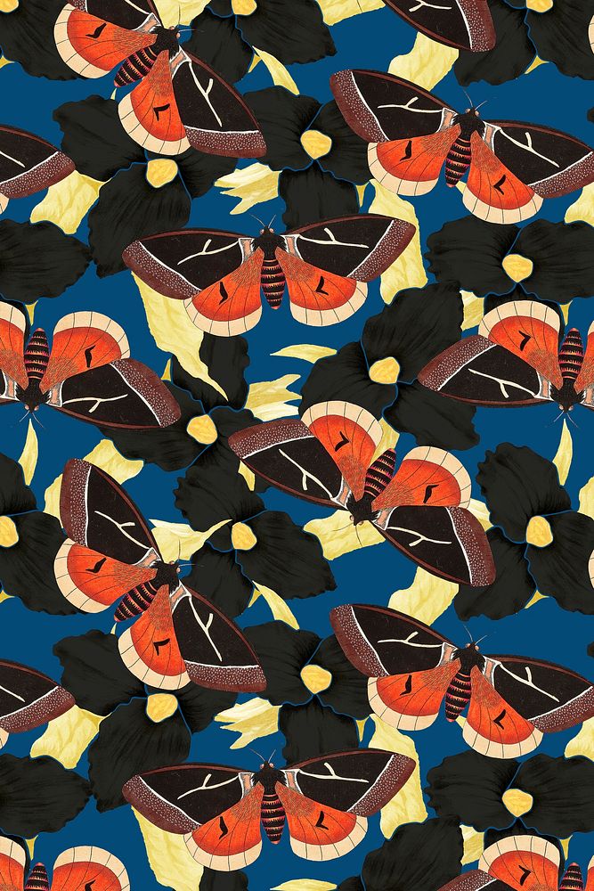 Flower and butterfly abstract pattern, vintage remix from The Naturalist's Miscellany by George Shaw