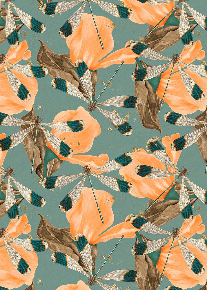 Vintage butterfly floral pattern, remix from The Naturalist's Miscellany by George Shaw