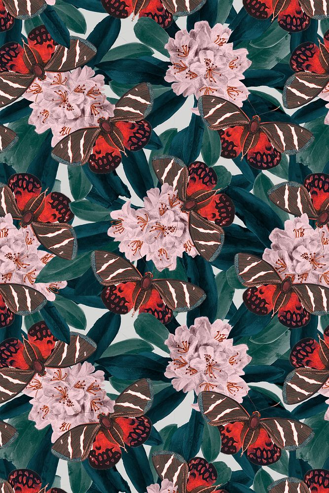 Flower and butterfly abstract pattern, vintage remix from The Naturalist's Miscellany by George Shaw
