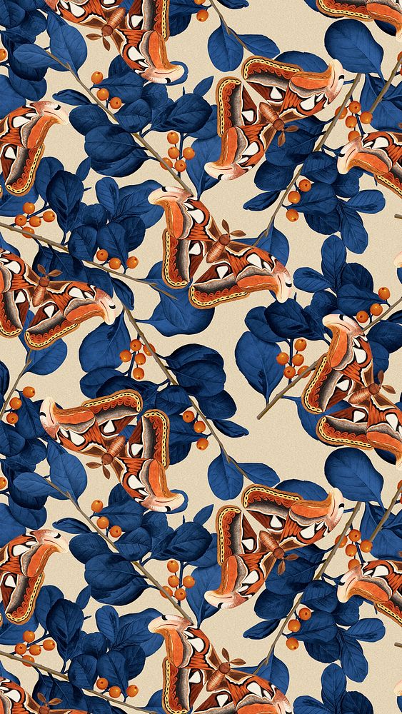 Vintage butterfly floral pattern, remix from The Naturalist's Miscellany by George Shaw