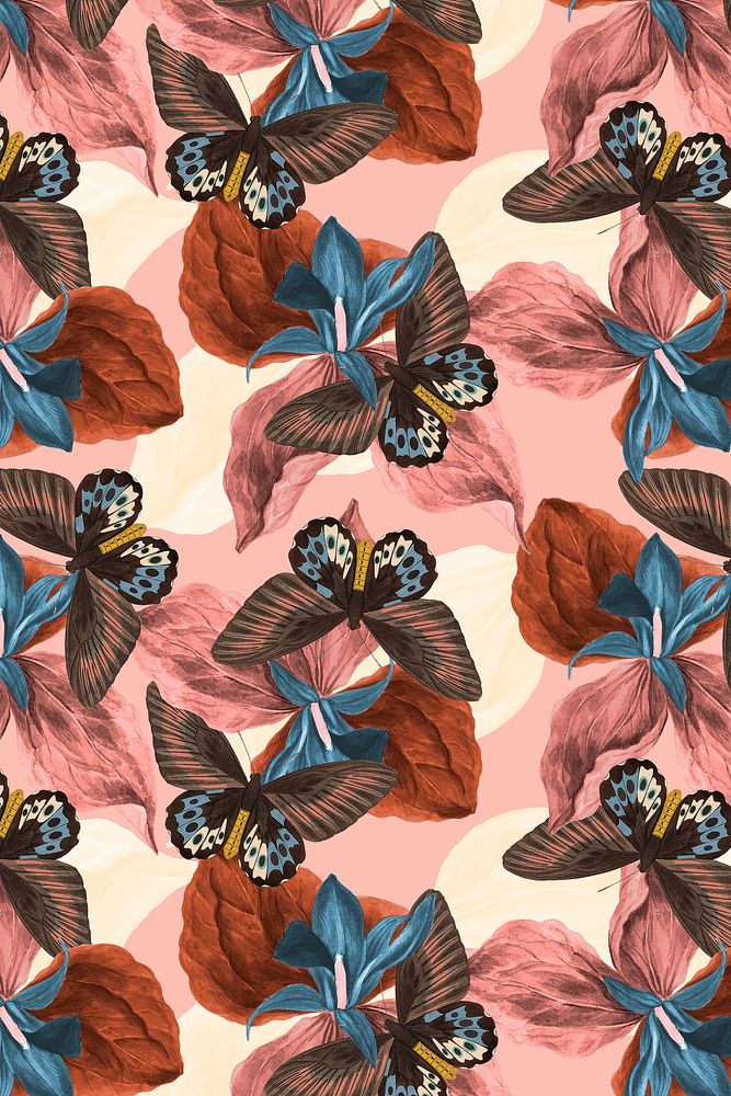 Abstract butterfly floral pattern, vintage remix from The Naturalist's Miscellany by George Shaw