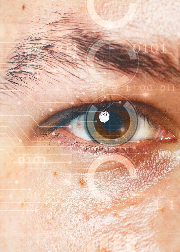 Man's eye with smart contact lens