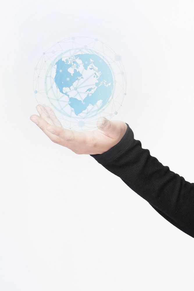Human holding a digitally generated globe