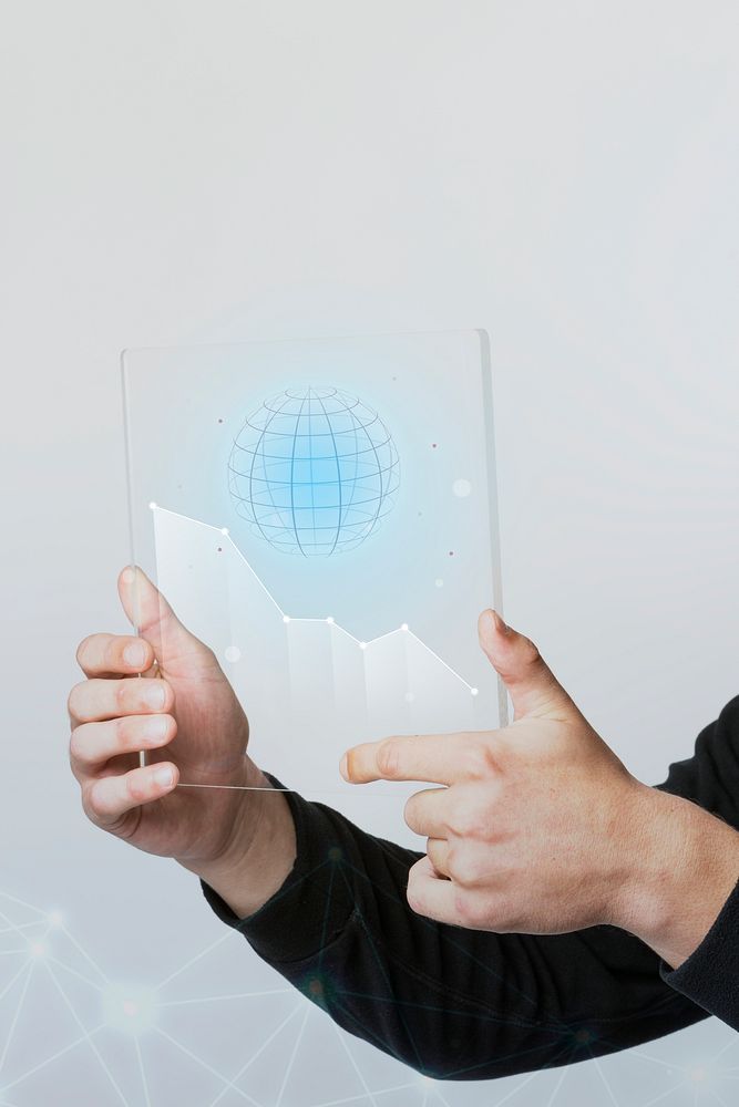 Businessman holding a digital globe screen