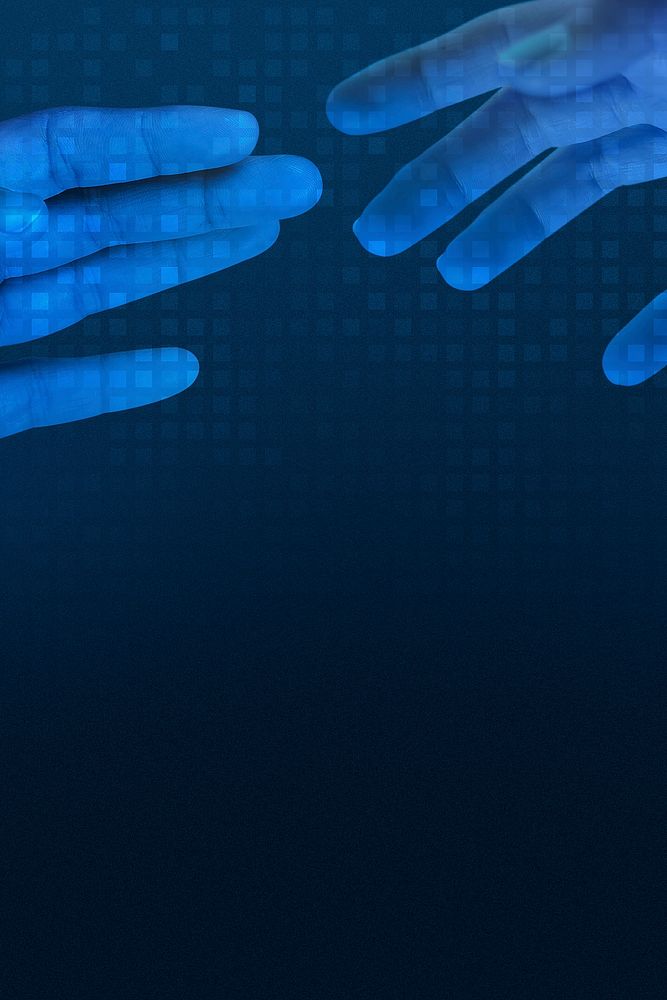 Human blue hands reaching for each other