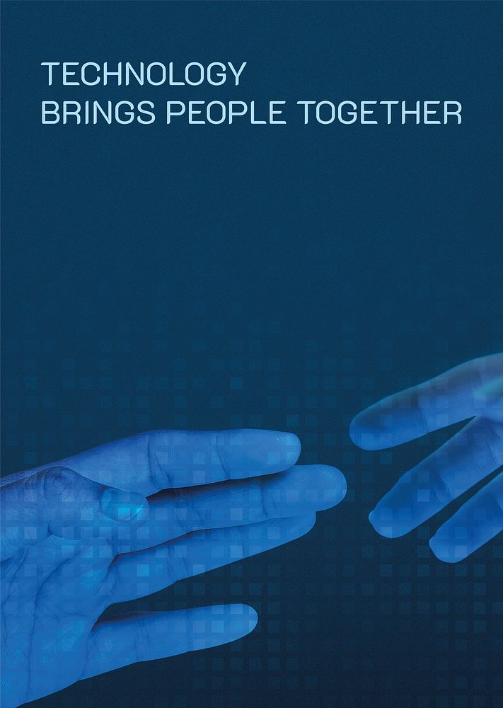 Two reaching hands vector technology template