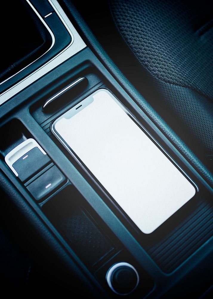 Phone with a white screen in a driverless car automotive technology