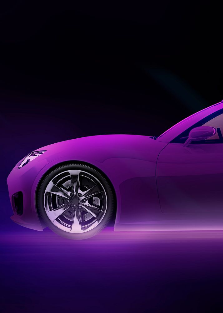 Purple 3d sports car render hood and wheels smart car technology
