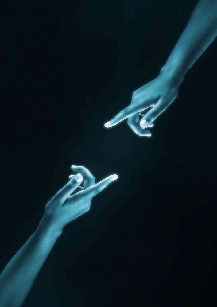 Human hands reaching for each other digital connection