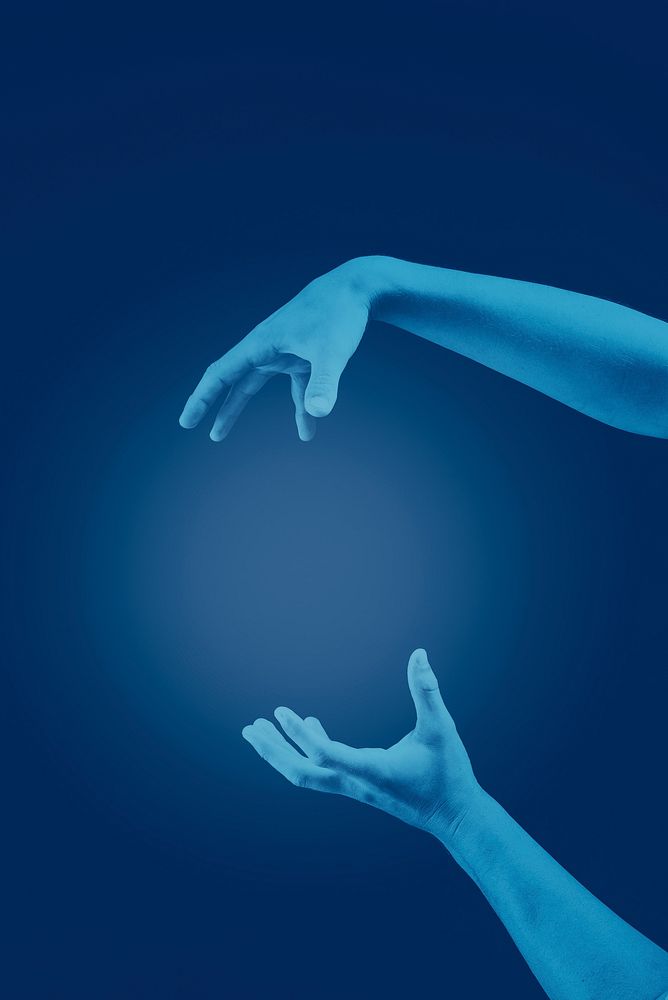 Blue hand holding invisible object