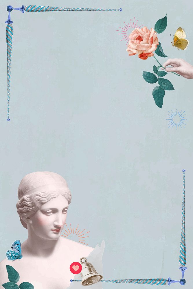 Greek goddess statue frame vector blue aesthetic mixed media