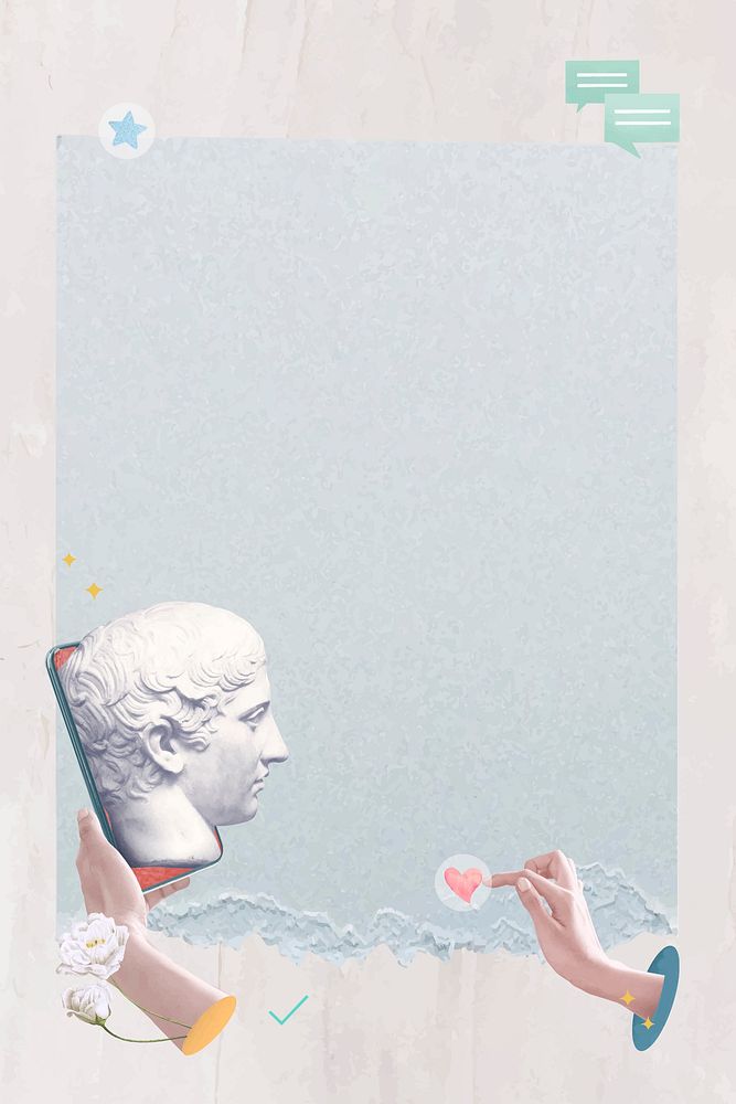 Aesthetic online dating frame vector blue Greek god statue