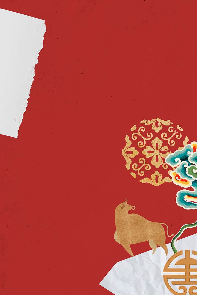 Year of ox vector red border Chinese oriental background