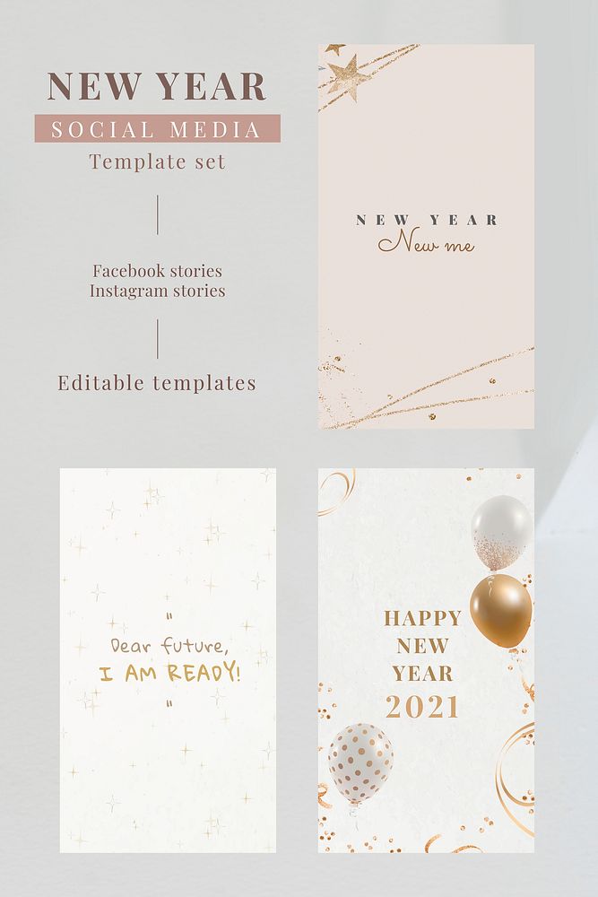 New year editable template vector set festive social media background
