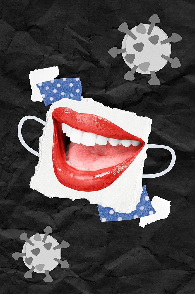 Lips on face mask psd mixed media collage