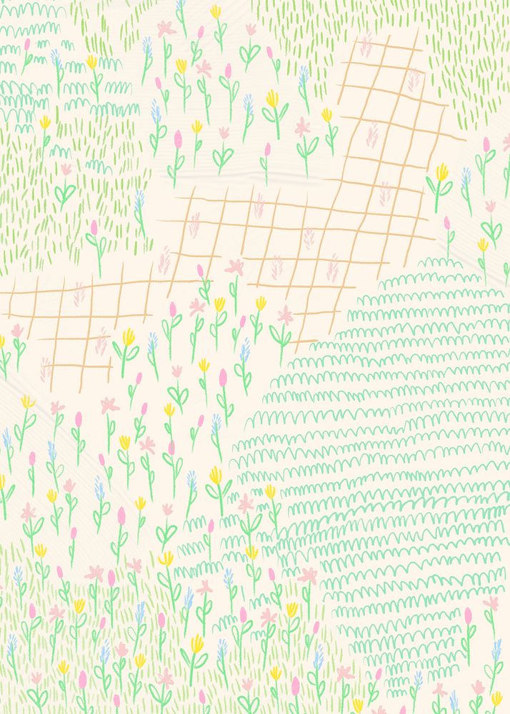 Summer flower field background monoline sketch poster