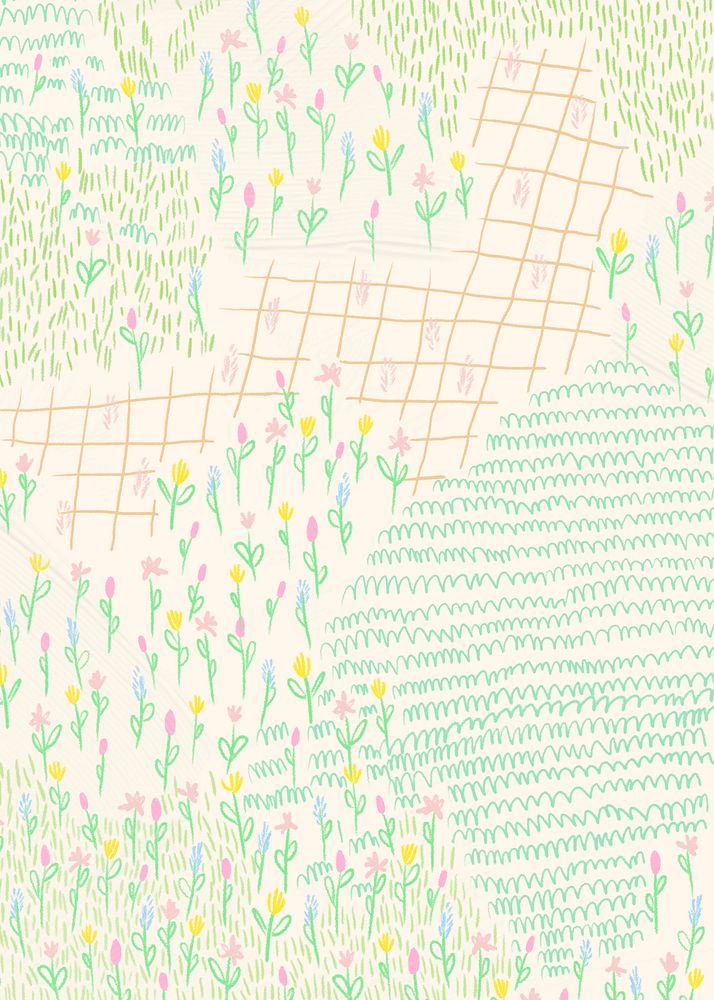 Summer flower field vector background monoline sketch poster