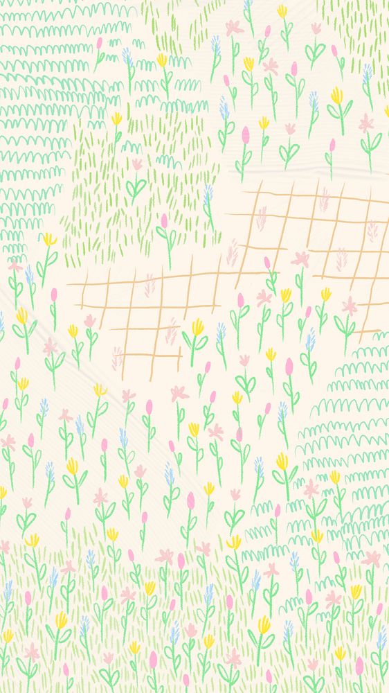 Summer flower field background monoline sketch social media story