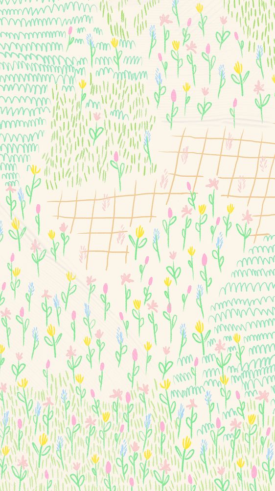 Summer flower field psd background monoline sketch social media story