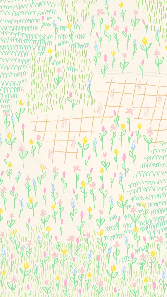 Summer flower field vector background monoline sketch social media story