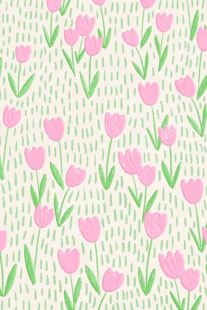 Pink tulip field background line art social media banner