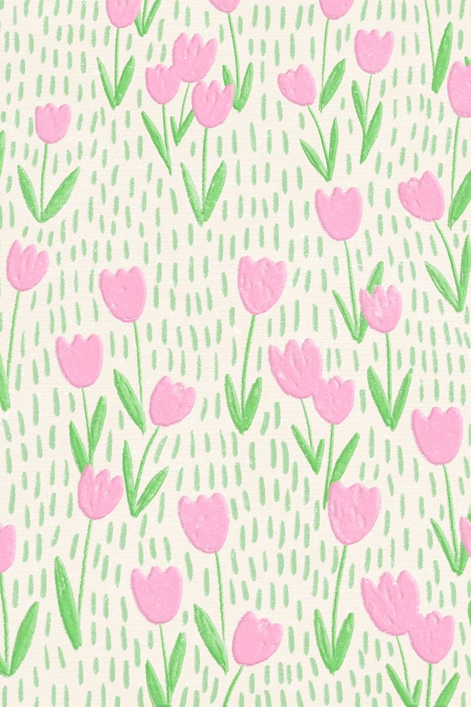 Pink tulip field vector background line art social media banner