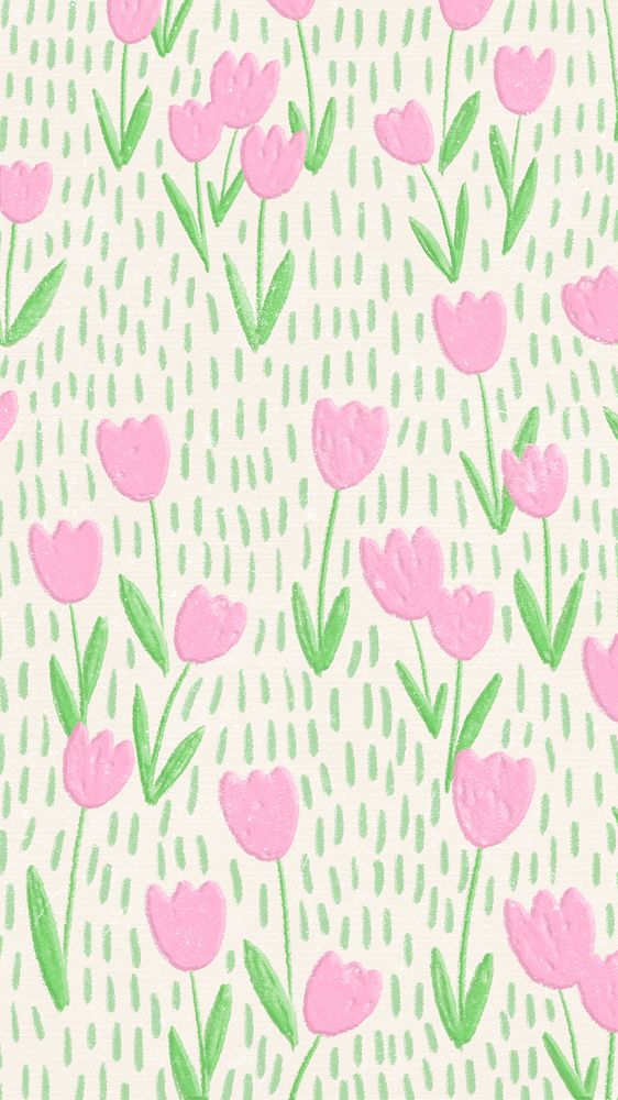 Pink tulip field background line art social media story