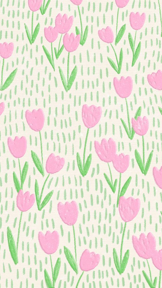 Pink tulip field vector background line art social media story