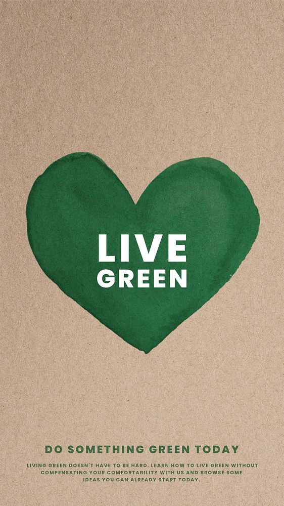 Green heart inside eco-friendly brown kraft paperboard