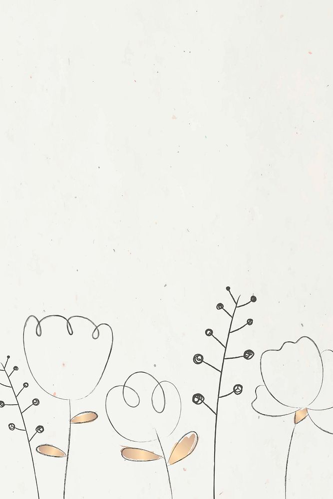 Doodle flower and plant vector with beige background