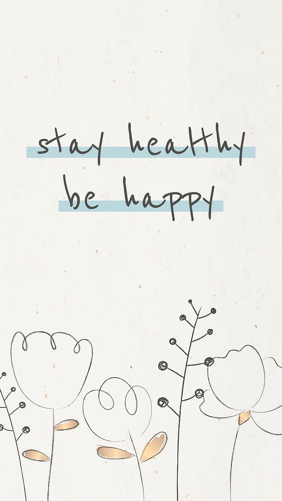 Stay healthy be happy wallpaper with doodle plants