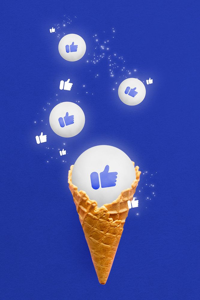 Cute like psd social media reaction in ice-cream cone