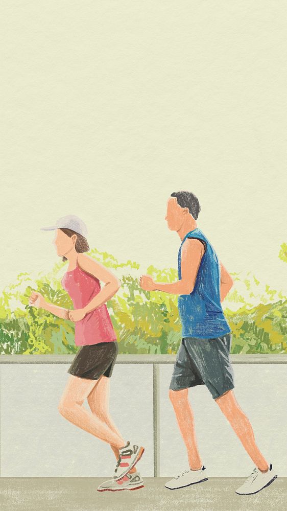 Jogging mobile wallpaper outdoor exercise color pencil illustration