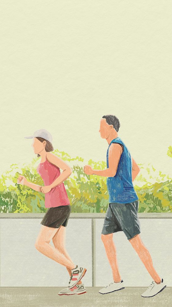 Jogging mobile wallpaper vector outdoor exercise color pencil illustration