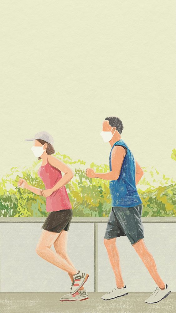 Jogging mobile wallpaper vector outdoor exercise color pencil illustration