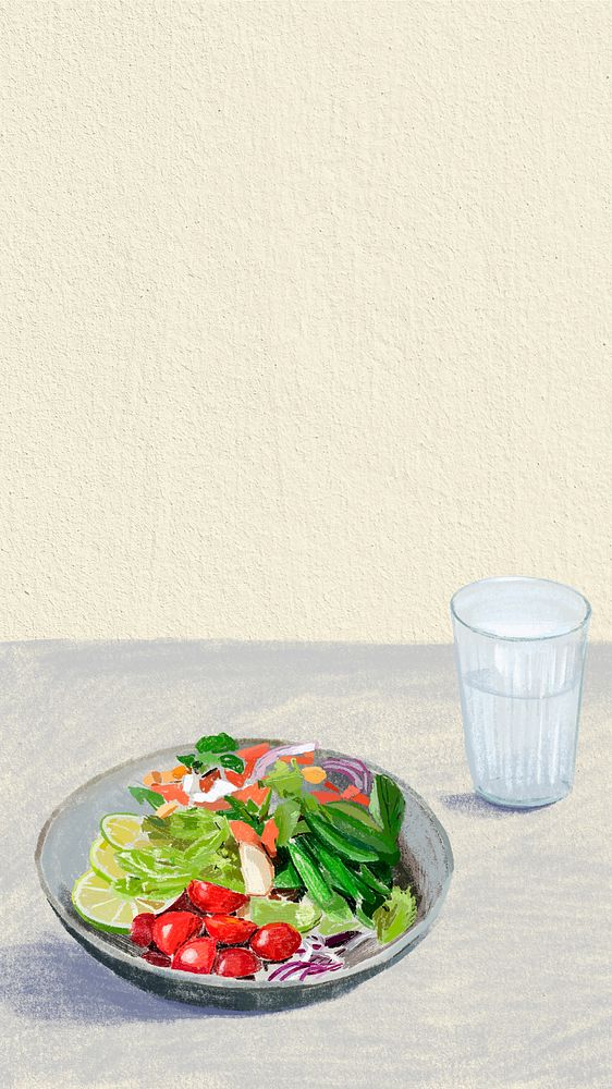 Salad mobile wallpaper vector healthy food color pencil illustration