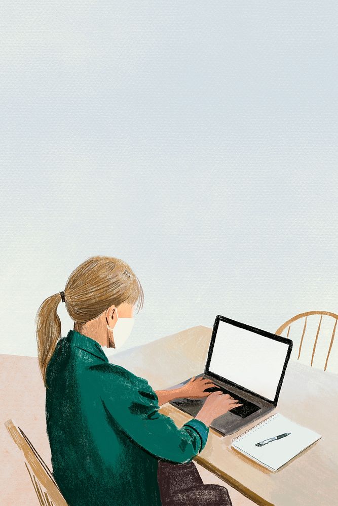 Remote working background vector in the new normal color pencil illustration