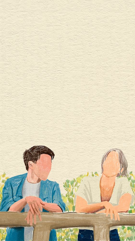 Couple in love mobile wallpaper color pencil illustration