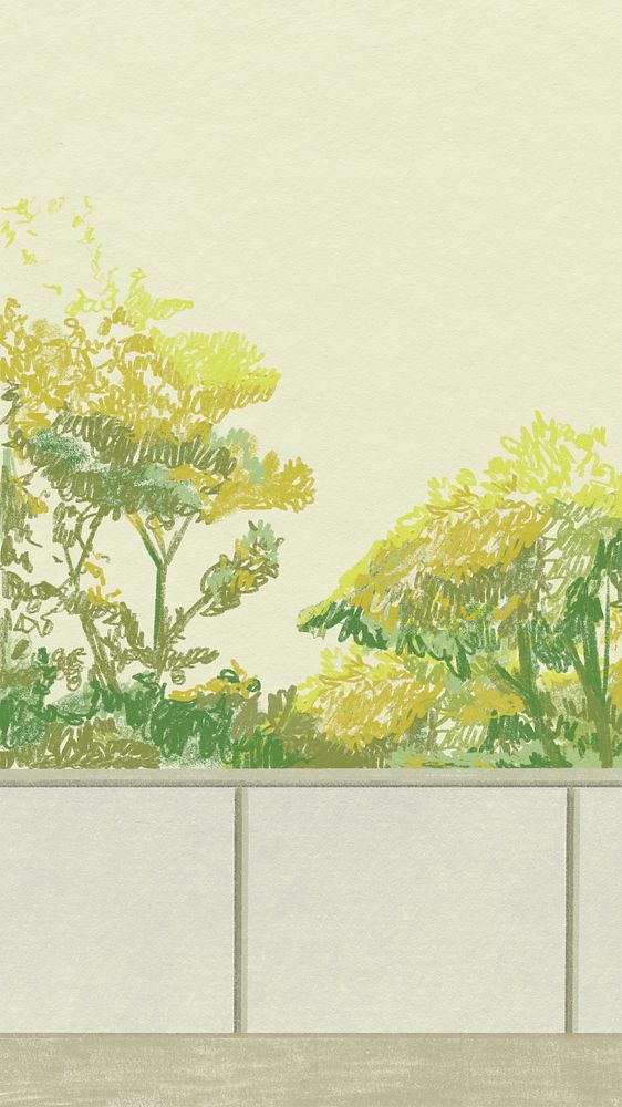 Green bushes mobile wallpaper vector color pencil illustration