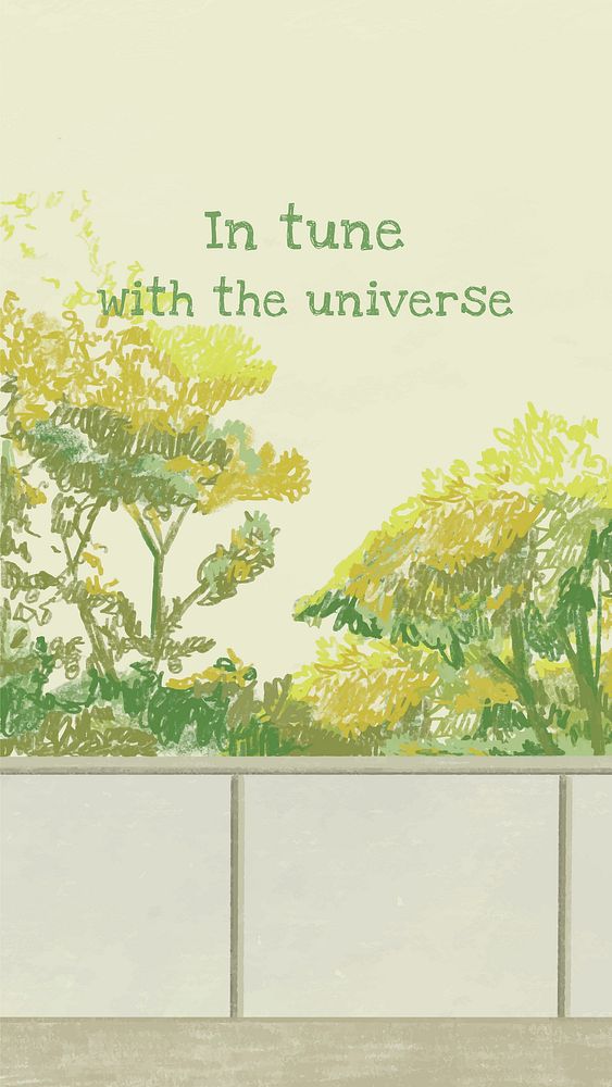 Green bushes color pencil illustration, in tune with the universe