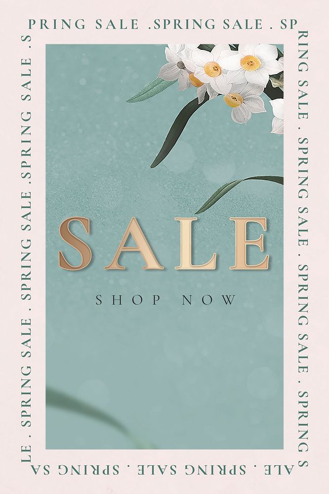Sale, shop now in floral frame with Daffodil in springtime