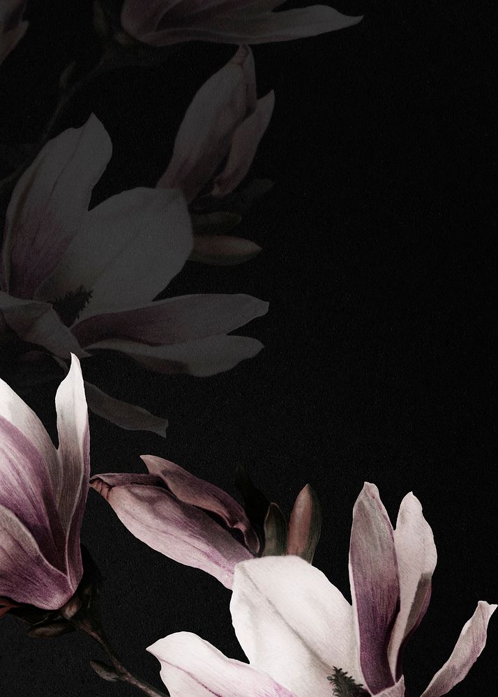 Floral wedding card with magnolia border on black background
