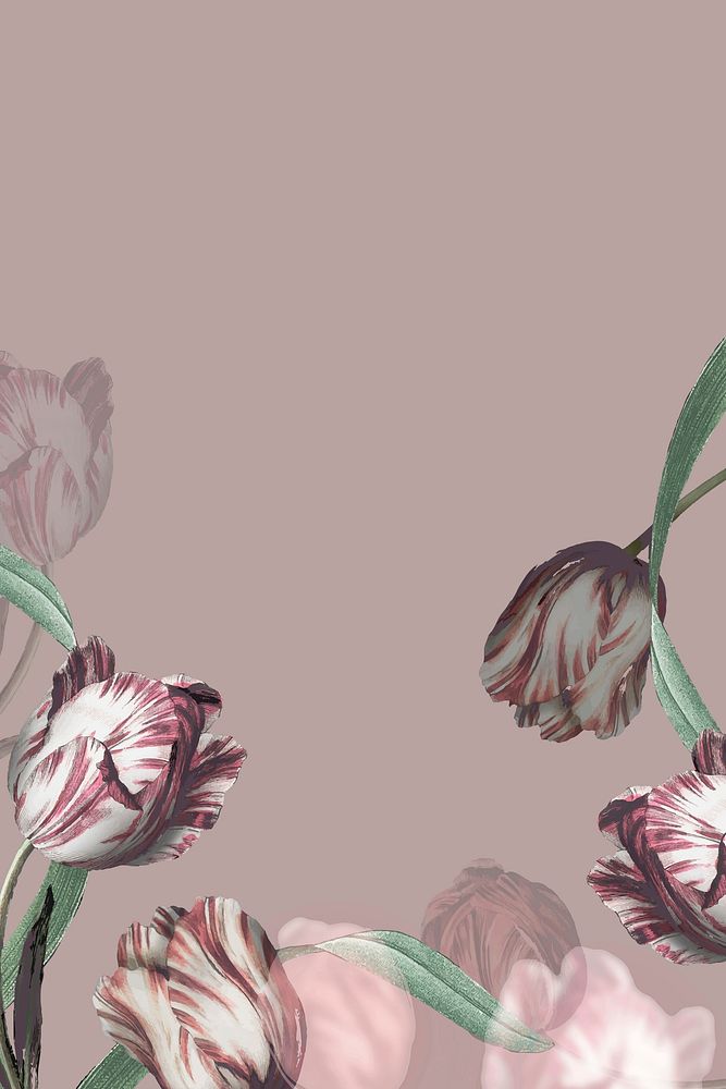 Tulip border vector on brown background