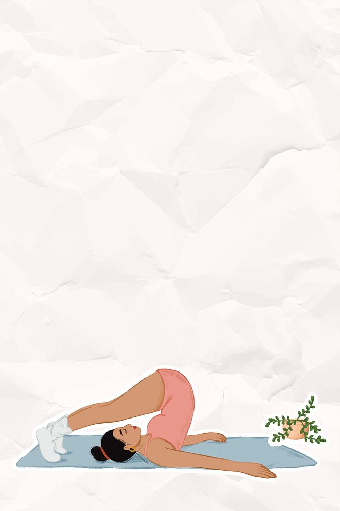 Beige crumpled paper background woman avatar doing yoga healthy lifestyle campaign