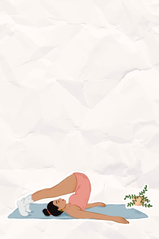 Beige crumpled paper background vector woman avatar doing yoga healthy lifestyle campaign