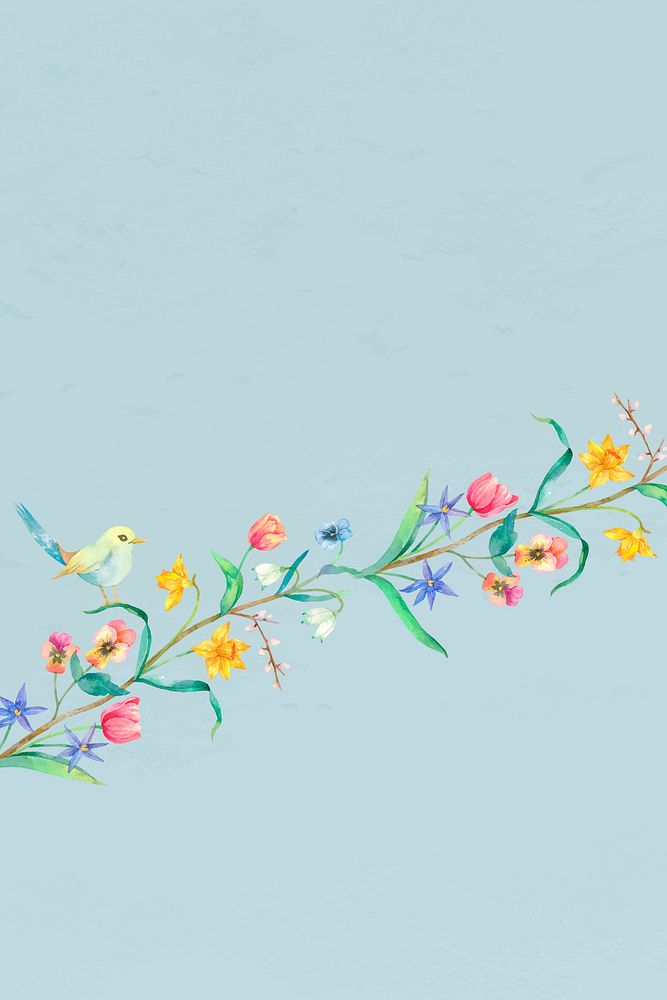 Spring background vector with bird on a branch