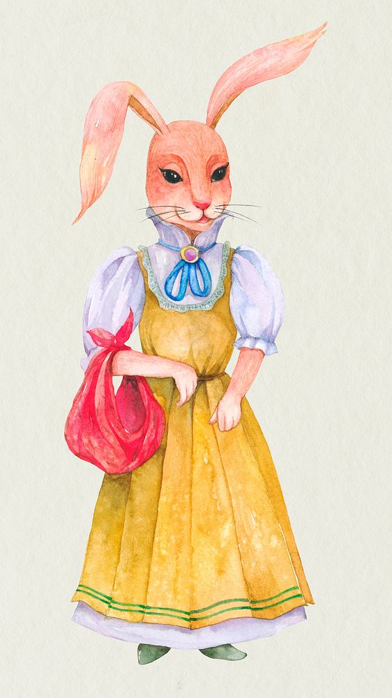 Easter bunny design element psd wearing vintage dress