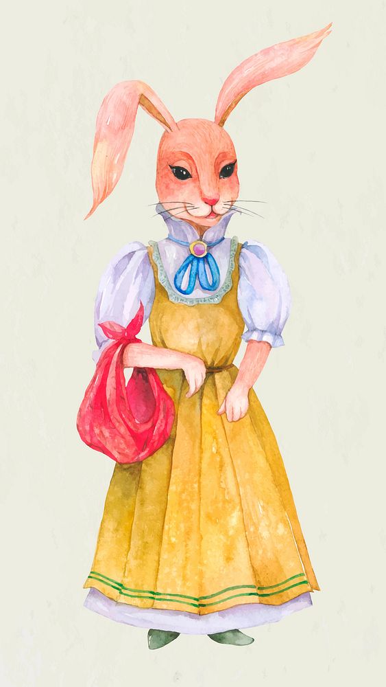 Easter bunny design element vector wearing vintage dress